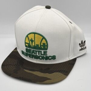 Adidas Seattle Supersonics NBA Snapback Hat White Green Yellow Camo Basketball